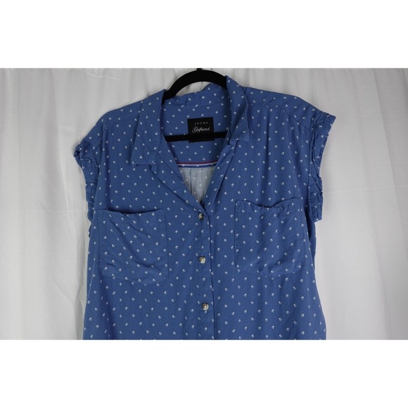 JACHS Girlfriend Blue Shirt L Cottagecore Sleeveless Chambray Floral Blouse - Picture 4 of 6